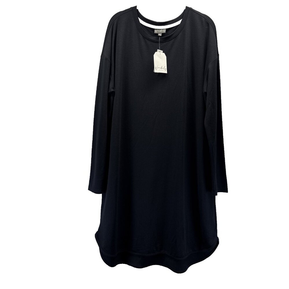 Wonderly Women's True Black Core Dress NWT Size L Solid Black Grunge Long Sleeve